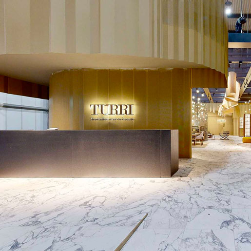 The Turri stand set up for Salone del Mobile 2023